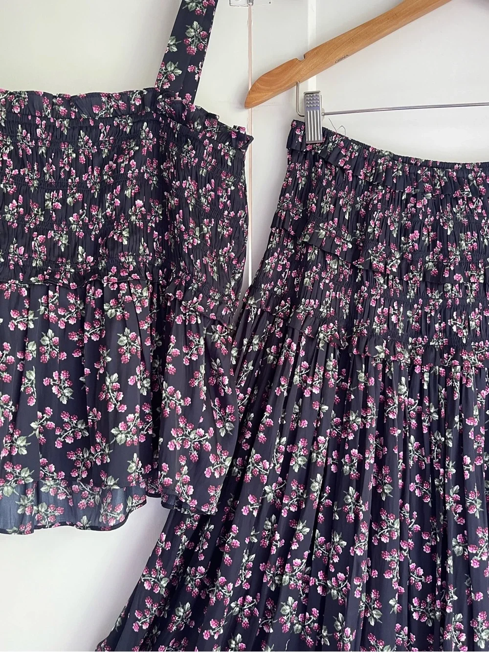J. Crew 2pc Set Skirt Tank Camisole Featherweight Satin Twilight Berry Smocked L